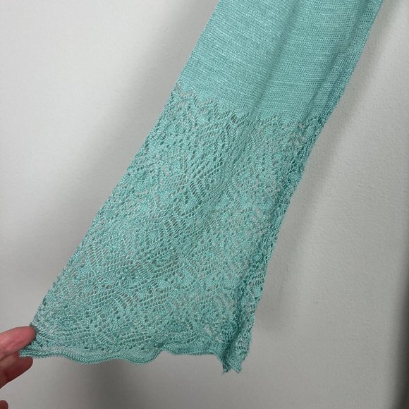 Citron Santa Monica Tunic Top Large Seafoam Green Knit Long Bell Sleeve Crochet‎ - Picture 4 of 13